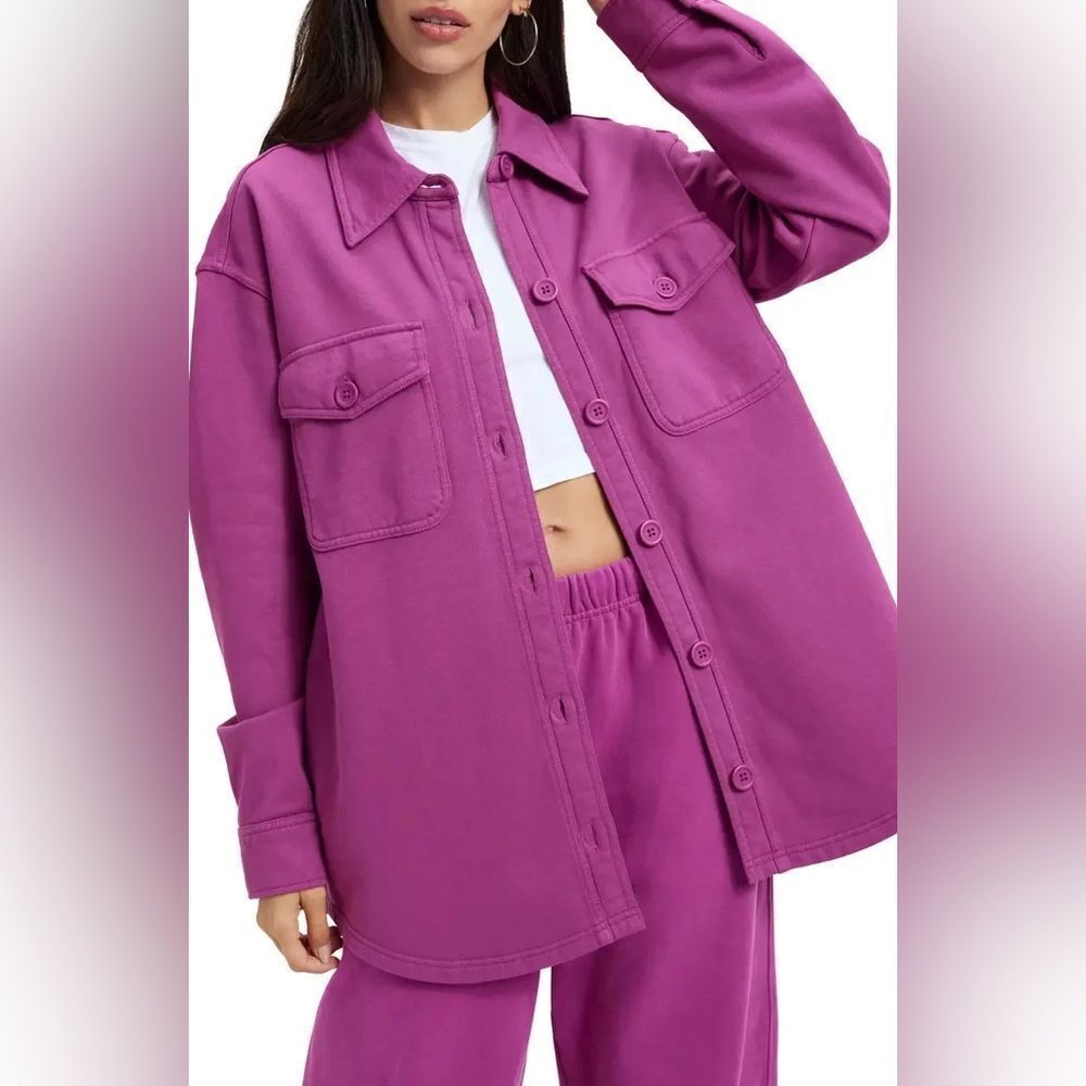 Good American Magenta Fleece Shacket